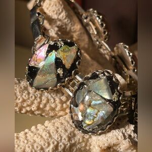 Vintage Abalone Shell Bracelet Gothic Dark Style with Panel Link